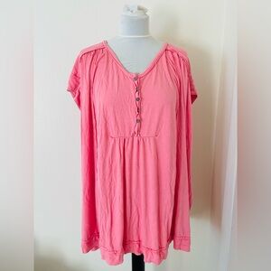SOLD - Roaman's Women Top Tunic 1X 22/24 Short Sleeves Buttons Coral Pink Boho